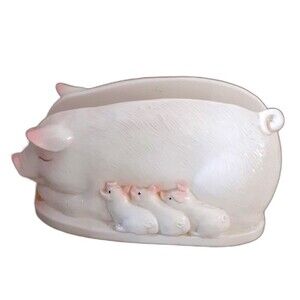 Otagiri Ceramic Pig & Piglets Napkin Holder vintage pink